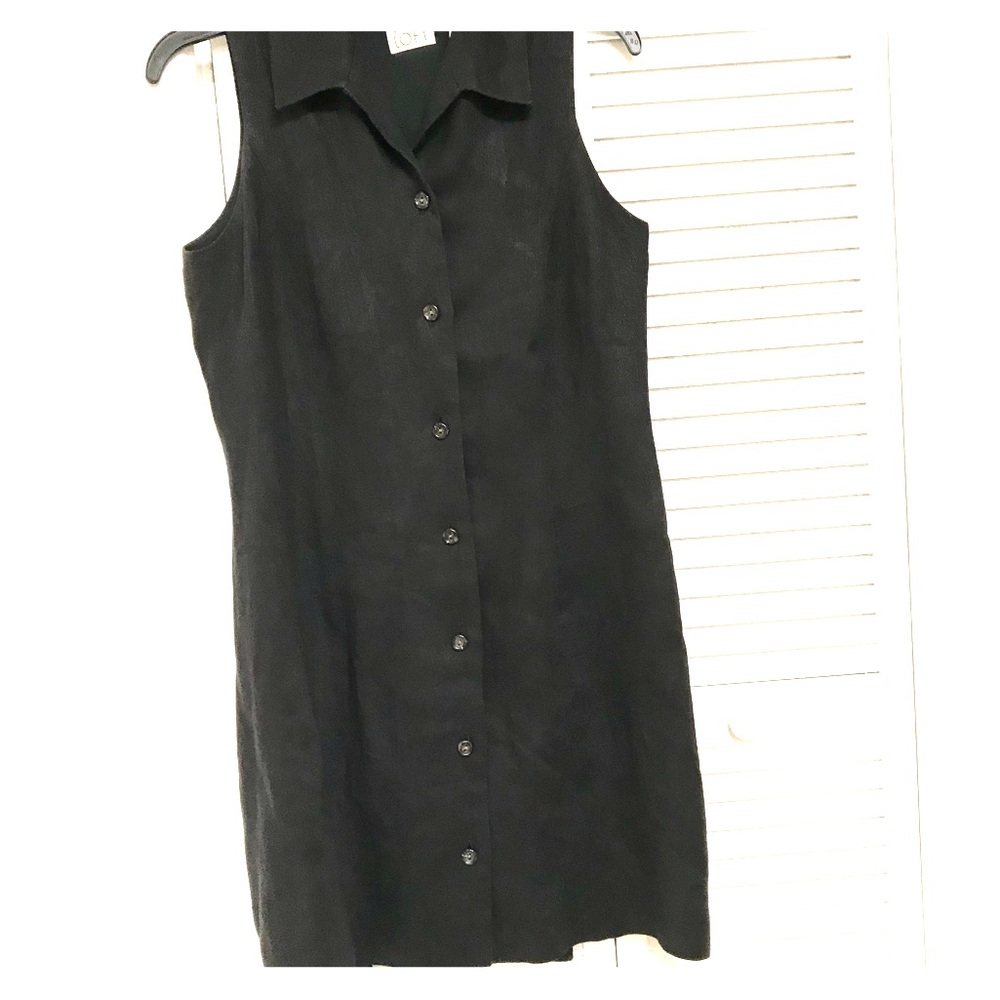 LOFT Black Sleeveless Button-Front Mini Dress